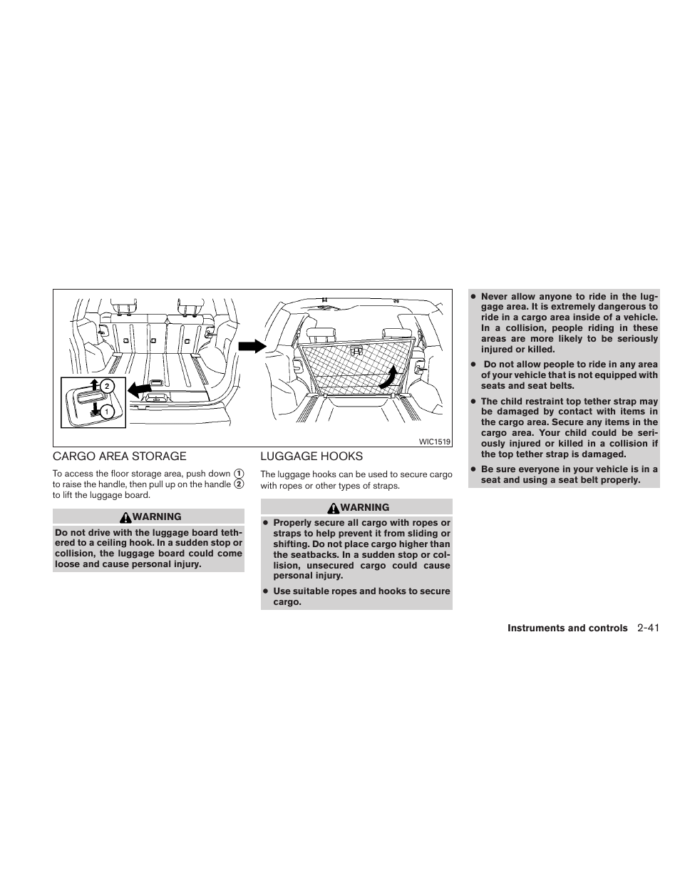 Cargo area storage -41 luggage hooks -41 | NISSAN 2011 Xterra - Owner's Manual User Manual | Page 118 / 339