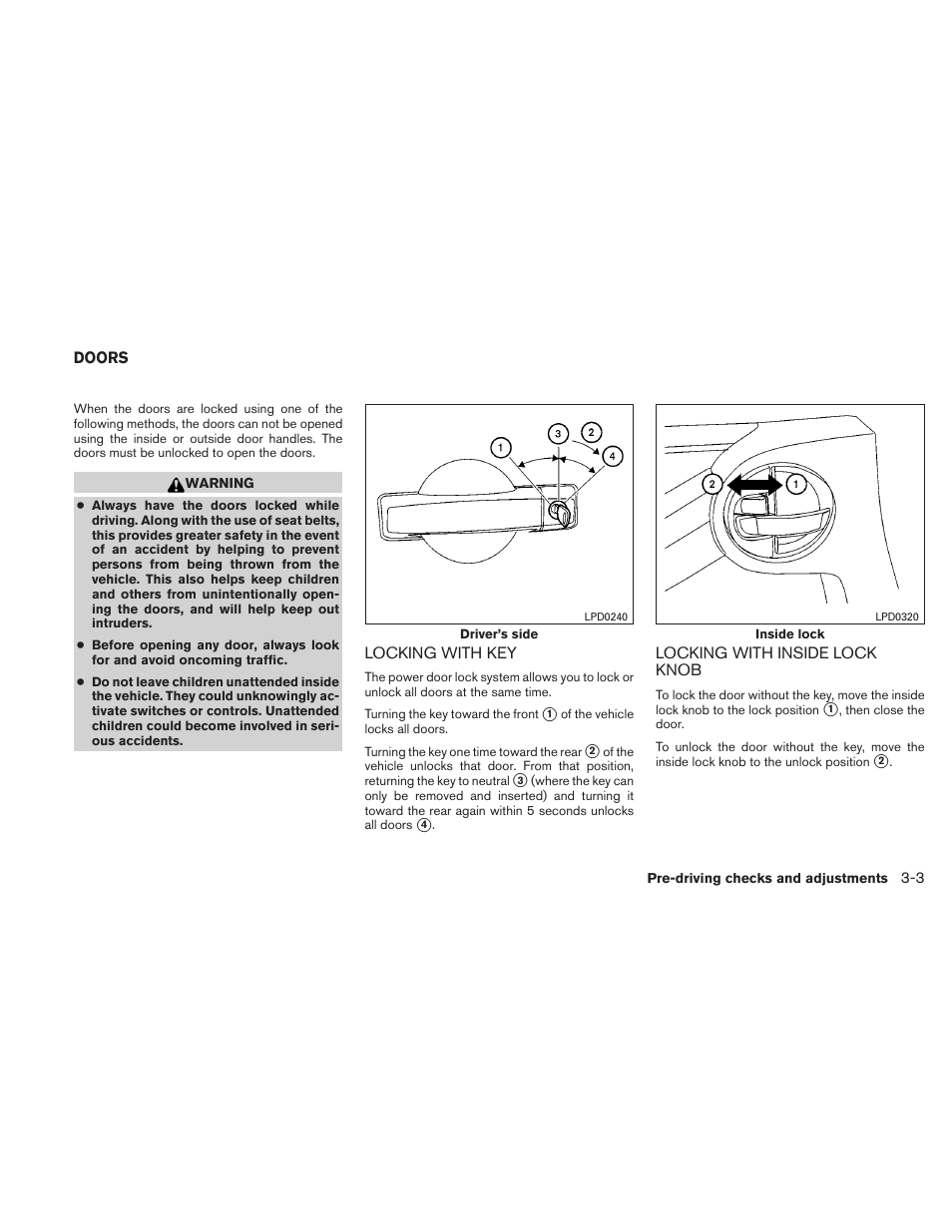 Doors -3 | NISSAN 2011 Xterra - Owner's Manual User Manual | Page 130 / 339