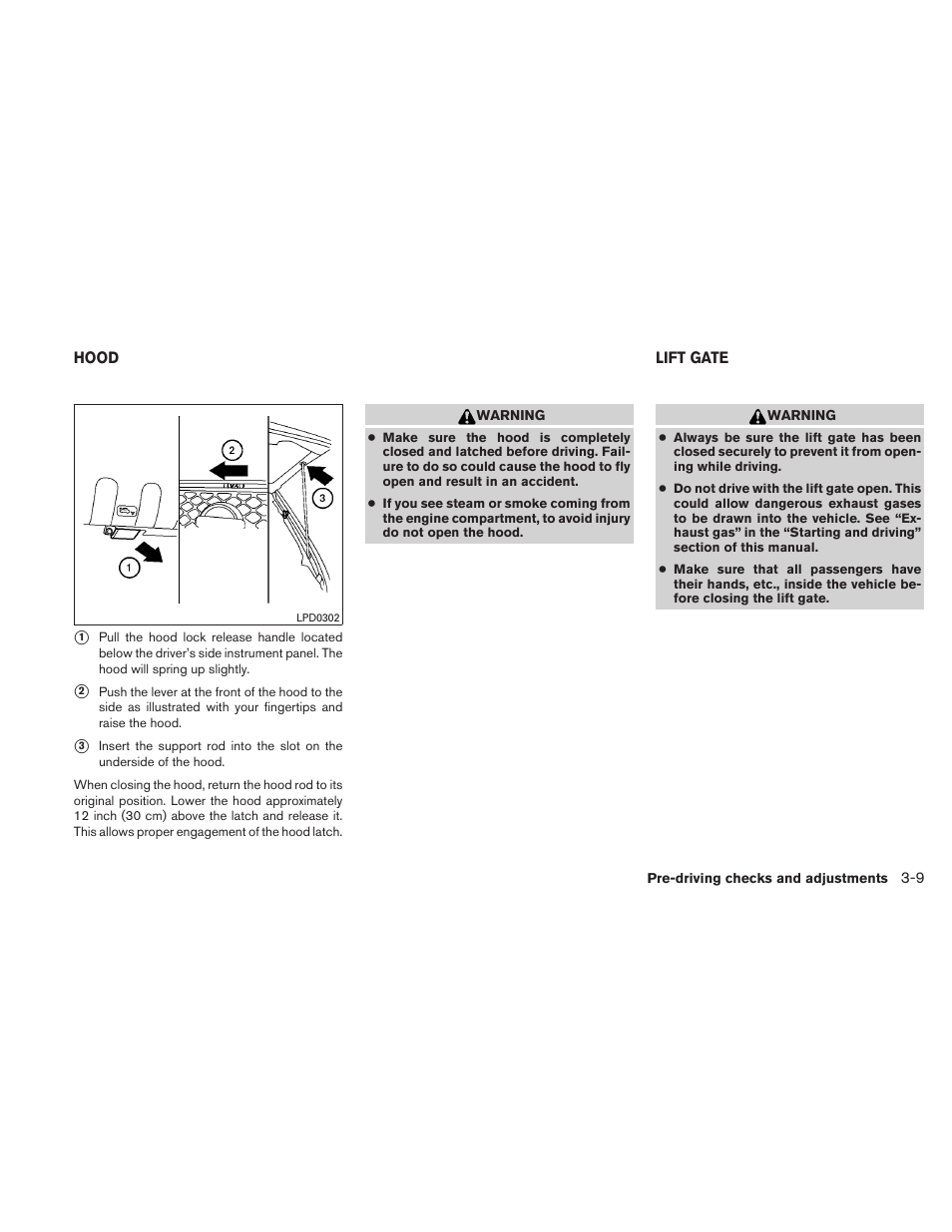 Hood -9 lift gate -9 | NISSAN 2011 Xterra - Owner's Manual User Manual | Page 136 / 339