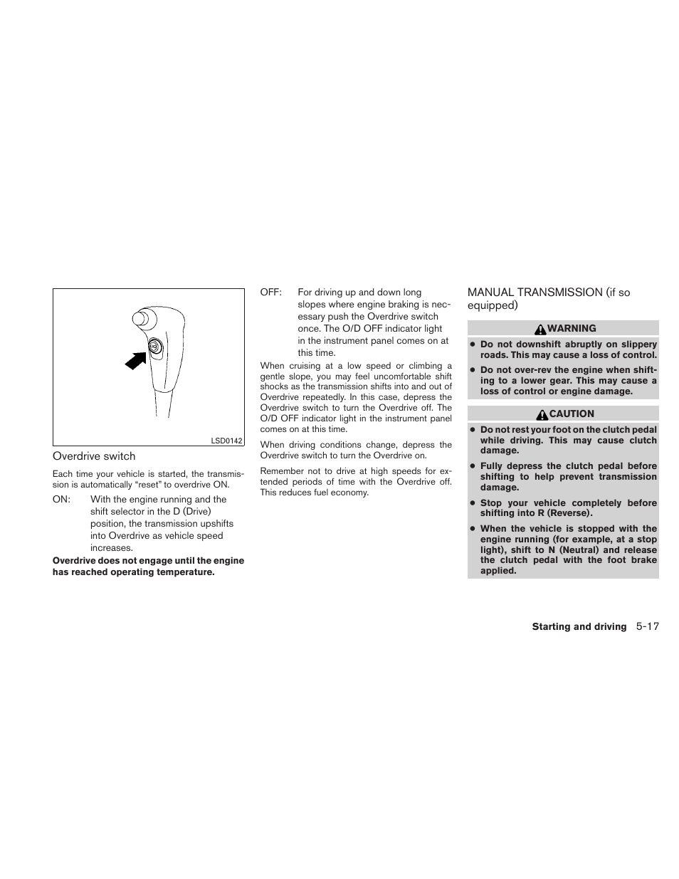 Manual transmission (if so equipped) -17 | NISSAN 2011 Xterra - Owner's Manual User Manual | Page 212 / 339