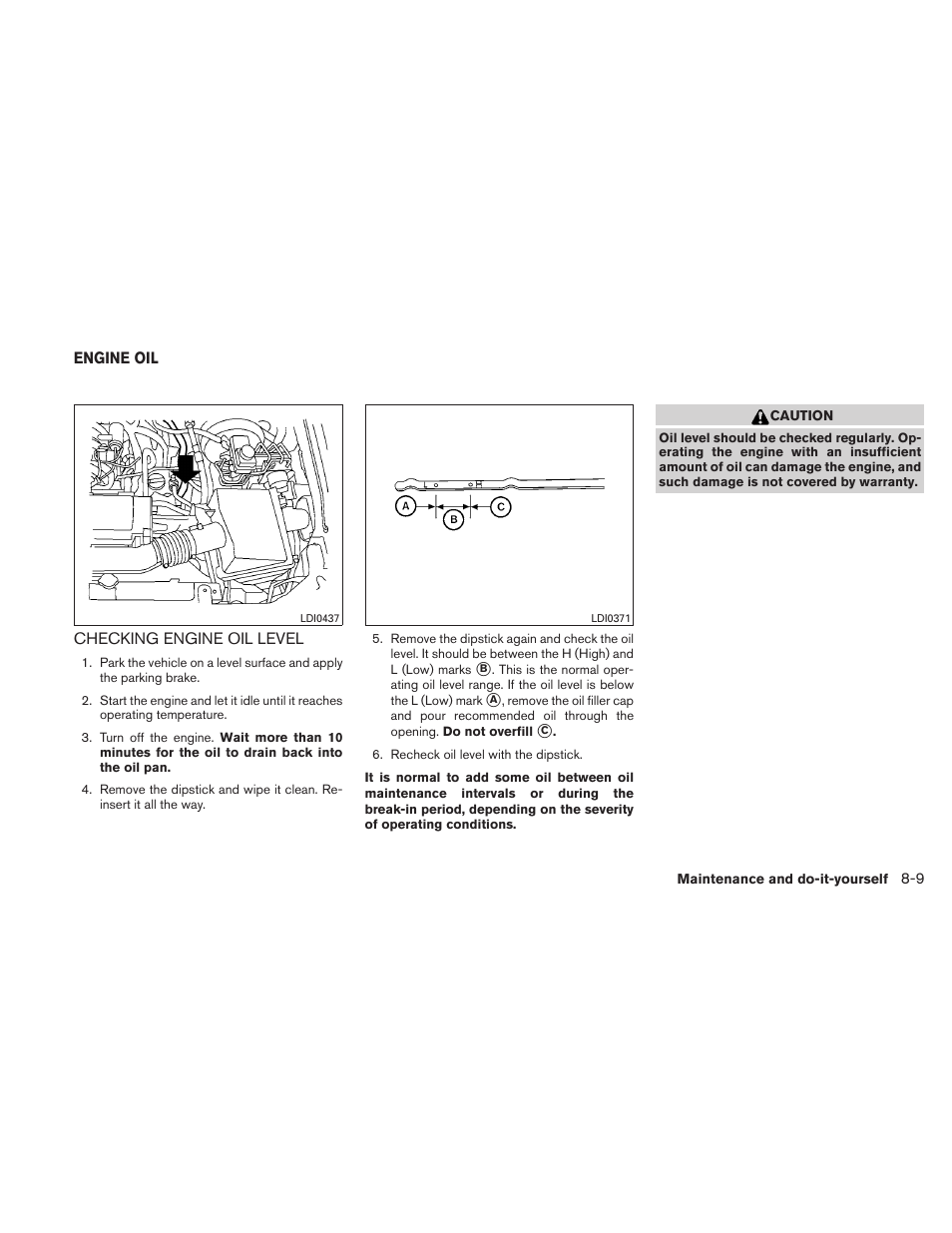 Engine oil -9, Checking engine oil level -9 | NISSAN 2011 Xterra - Owner's Manual User Manual | Page 264 / 339