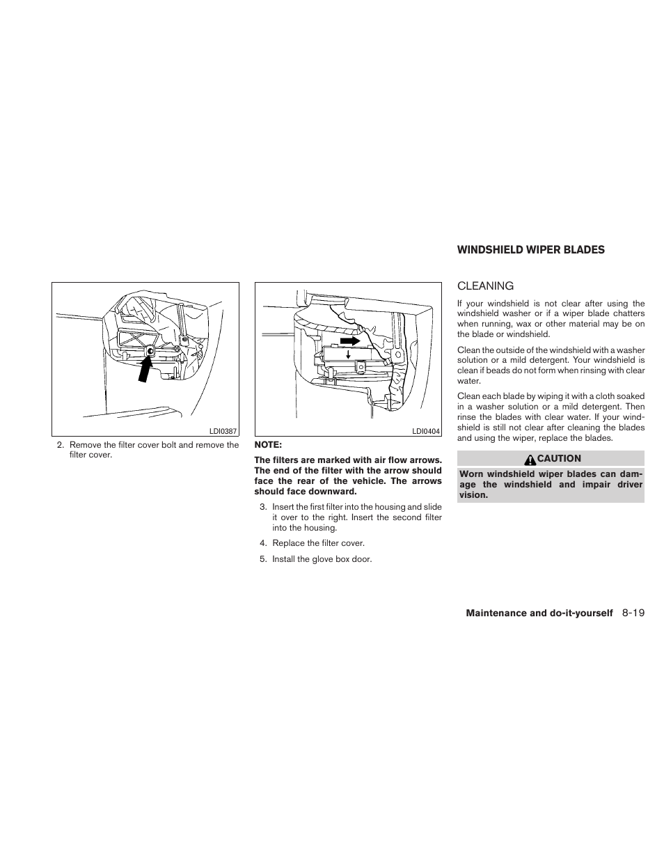 Windshield wiper blades -19, Cleaning -19 | NISSAN 2011 Xterra - Owner's Manual User Manual | Page 274 / 339