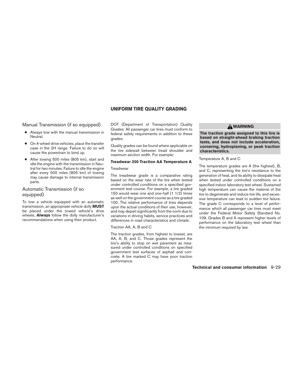 Uniform tire quality grading -29 | NISSAN 2011 Xterra - Owner's Manual User Manual | Page 326 / 339