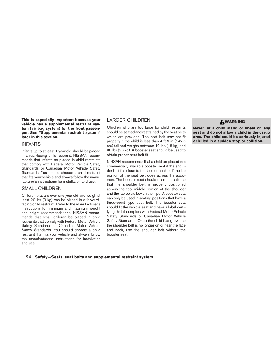 Infants -24 small children -24 larger children -24 | NISSAN 2011 Xterra - Owner's Manual User Manual | Page 41 / 339