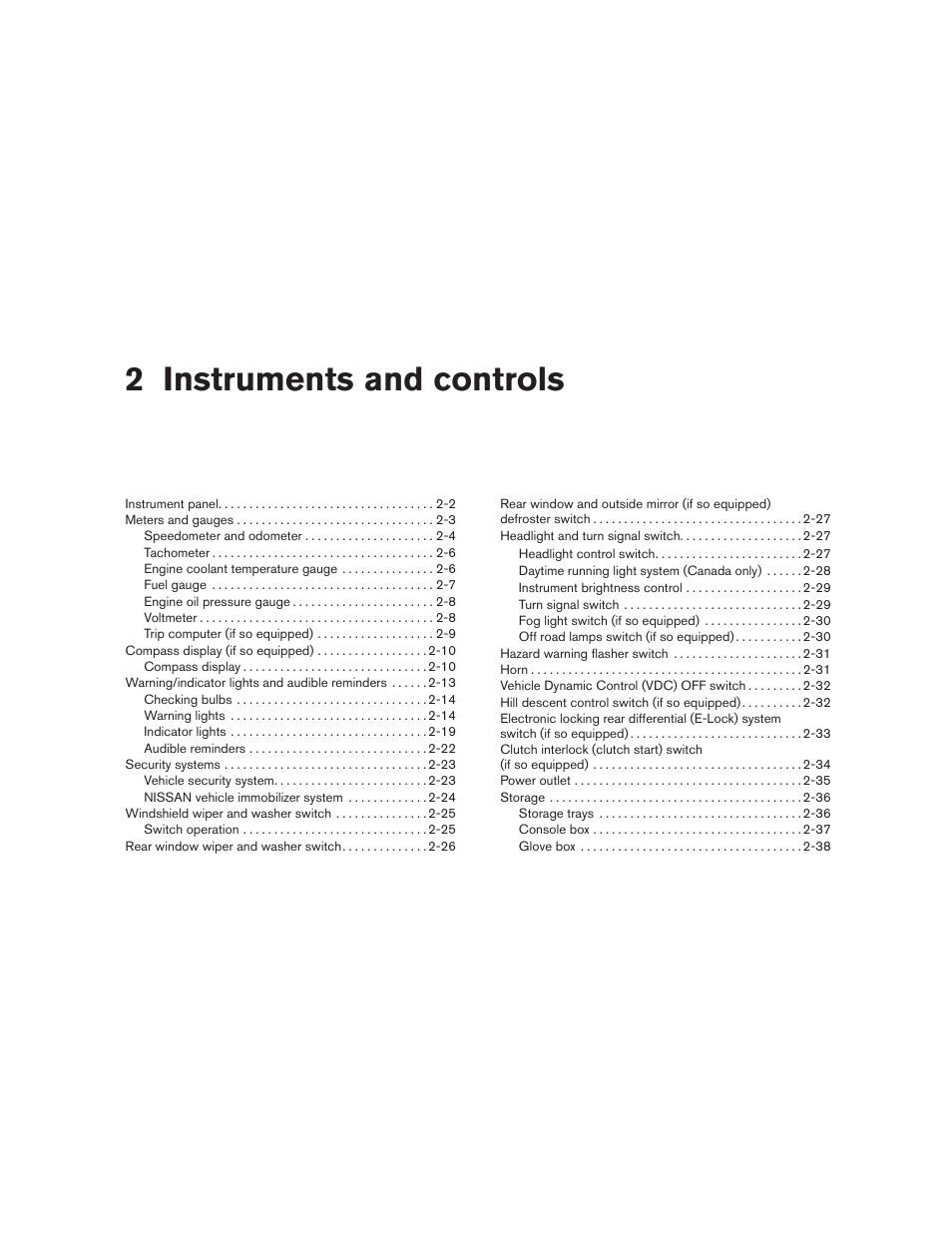 Instruments and controls, 2 instruments and controls | NISSAN 2011 Xterra - Owner's Manual User Manual | Page 77 / 339