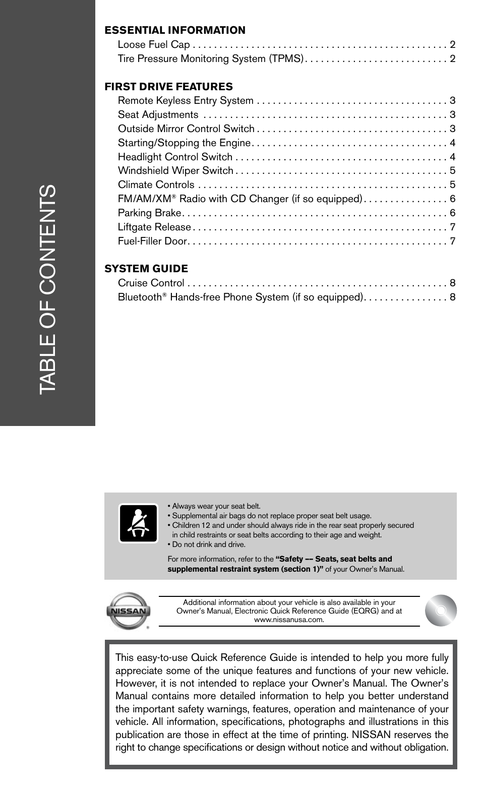 NISSAN 2011 Xterra - Quick Reference Guide User Manual | Page 3 / 12