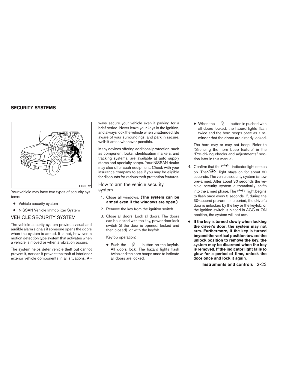 Security systems -23, Vehicle security system -23 | NISSAN 2012 Xterra - Owner's Manual User Manual | Page 102 / 341