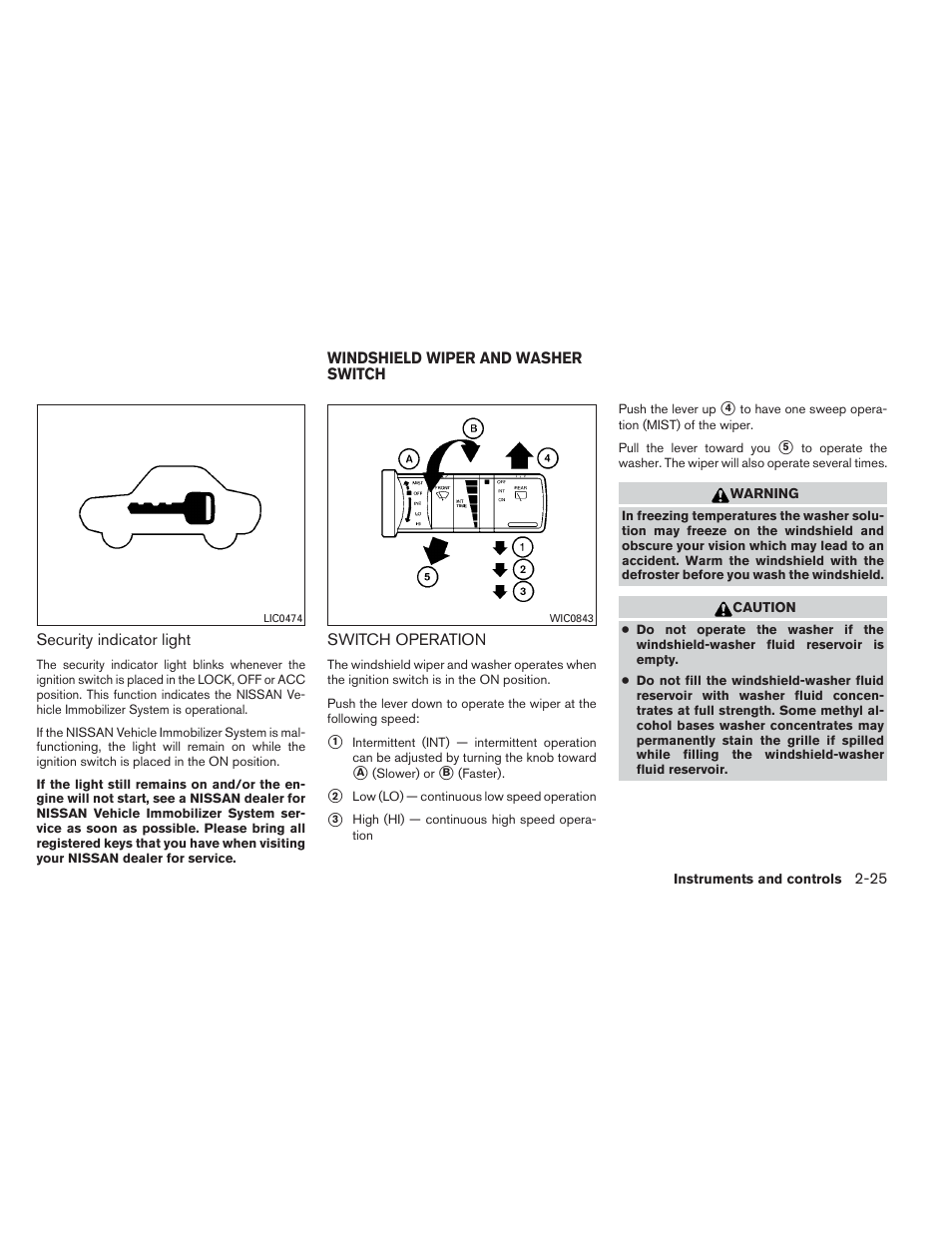 Windshield wiper and washer switch -25, Switch operation -25 | NISSAN 2012 Xterra - Owner's Manual User Manual | Page 104 / 341