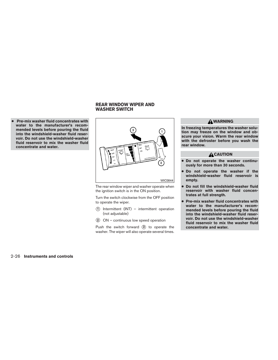 Rear window wiper and washer switch -26 | NISSAN 2012 Xterra - Owner's Manual User Manual | Page 105 / 341