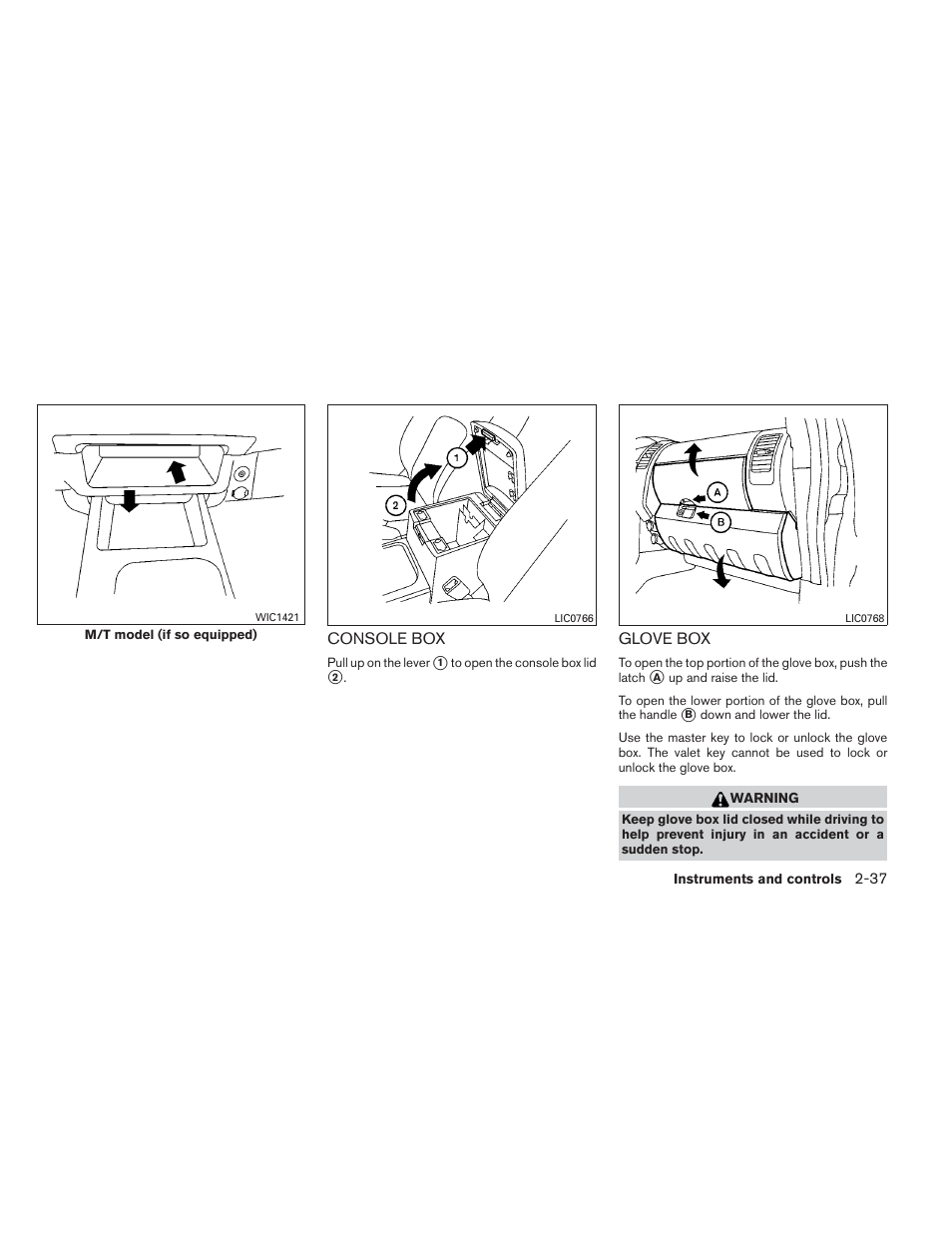 Console box -37 glove box -37 | NISSAN 2012 Xterra - Owner's Manual User Manual | Page 116 / 341