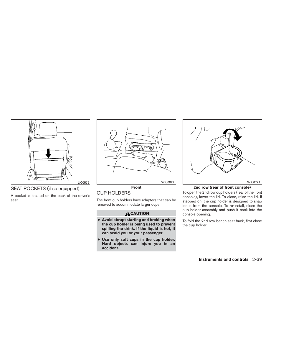 Seat pockets (if so equipped) -39 cup holders -39 | NISSAN 2012 Xterra - Owner's Manual User Manual | Page 118 / 341