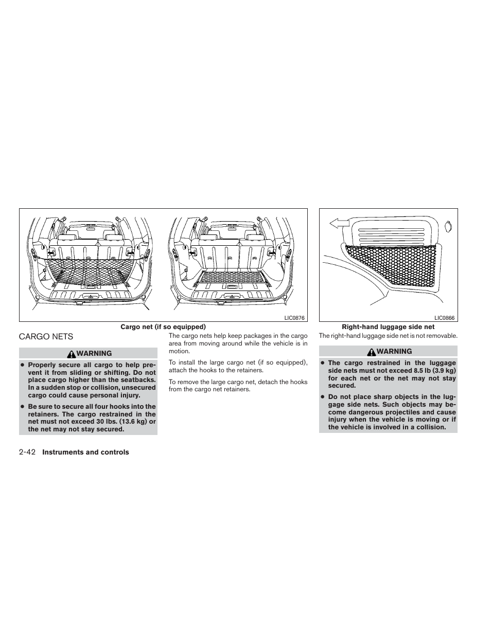 Cargo nets -42 | NISSAN 2012 Xterra - Owner's Manual User Manual | Page 121 / 341