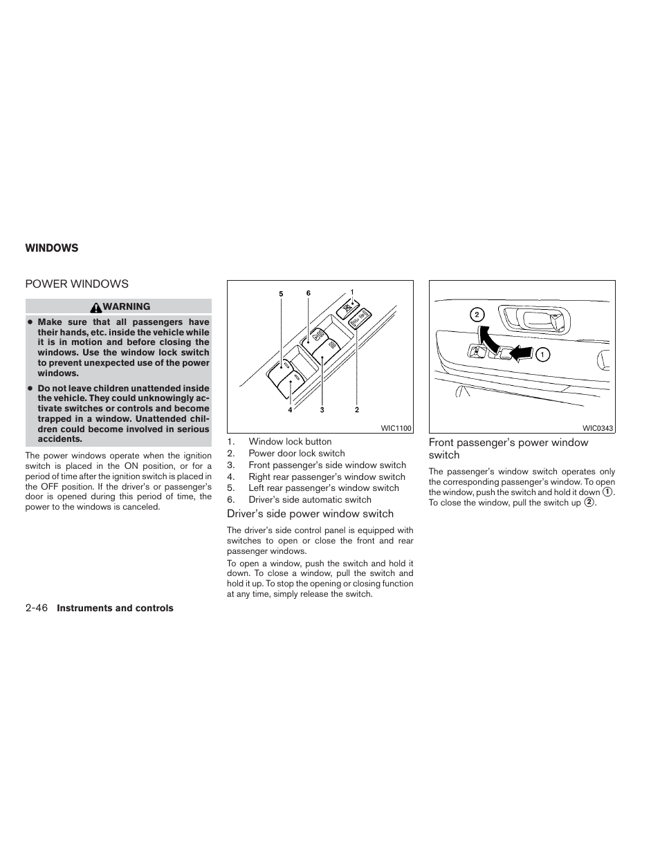 Windows -46, Power windows -46 | NISSAN 2012 Xterra - Owner's Manual User Manual | Page 125 / 341