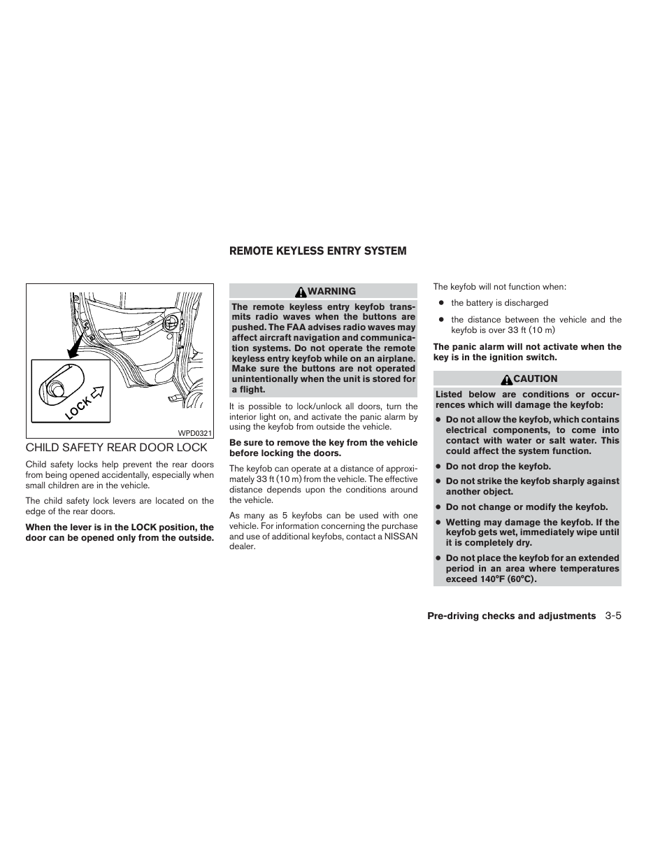 Child safety rear door lock -5, Remote keyless entry system -5 | NISSAN 2012 Xterra - Owner's Manual User Manual | Page 134 / 341