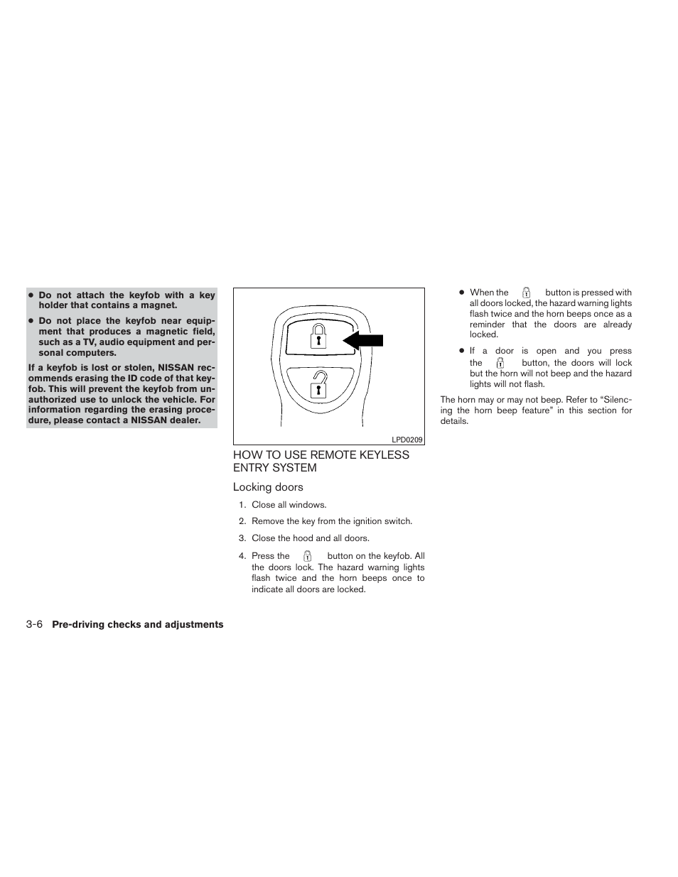 How to use remote keyless entry system -6 | NISSAN 2012 Xterra - Owner's Manual User Manual | Page 135 / 341