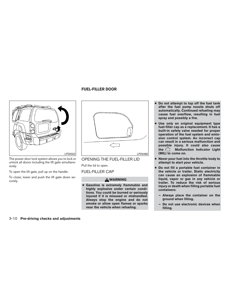 Fuel-filler door -10 | NISSAN 2012 Xterra - Owner's Manual User Manual | Page 139 / 341