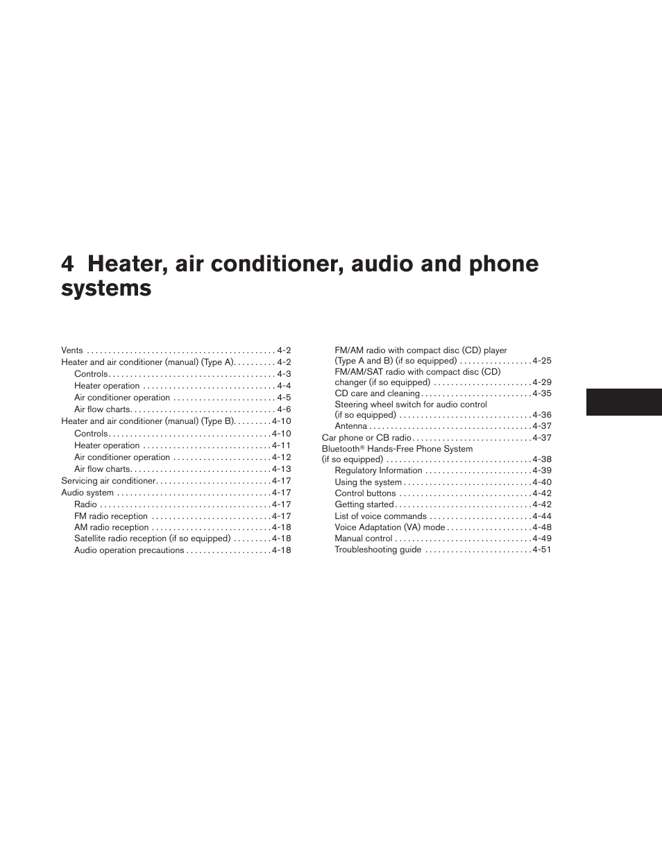 Heater, air conditioner, audio and phone systems, 4 heater, air conditioner, audio and phone systems | NISSAN 2012 Xterra - Owner's Manual User Manual | Page 146 / 341