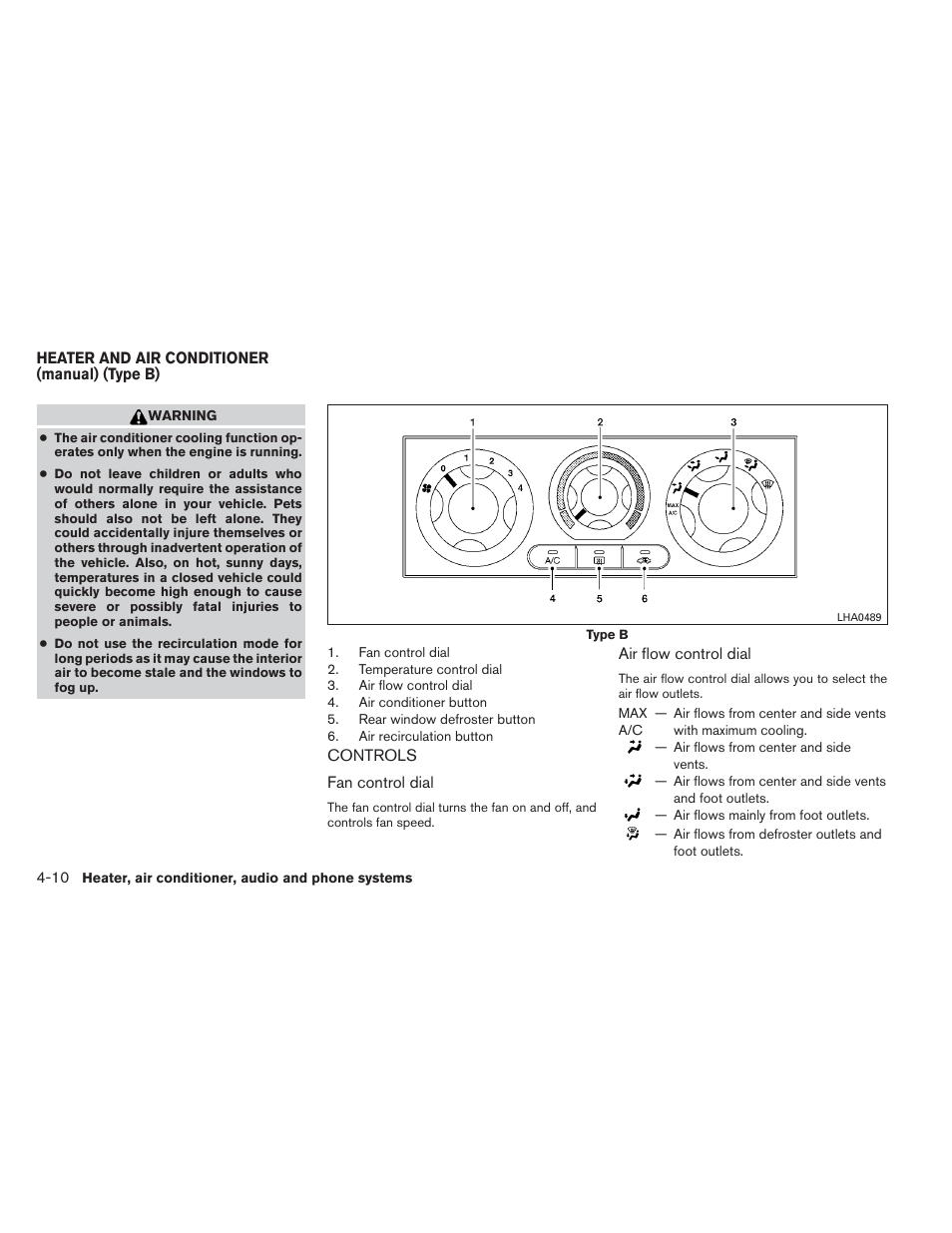 Heater and air conditioner (manual) (type b) -10, Controls -10 | NISSAN 2012 Xterra - Owner's Manual User Manual | Page 155 / 341