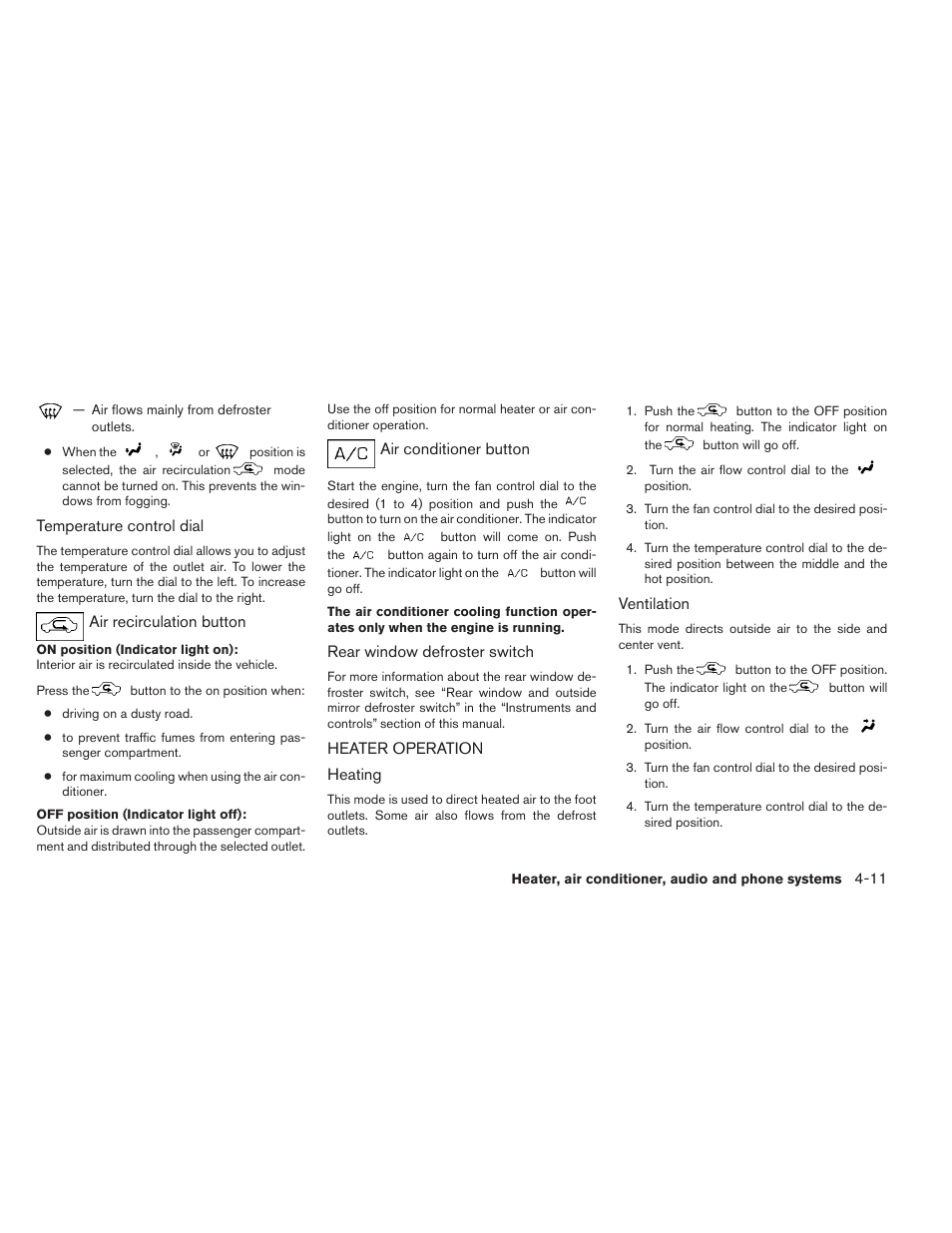 Heater operation -11 | NISSAN 2012 Xterra - Owner's Manual User Manual | Page 156 / 341