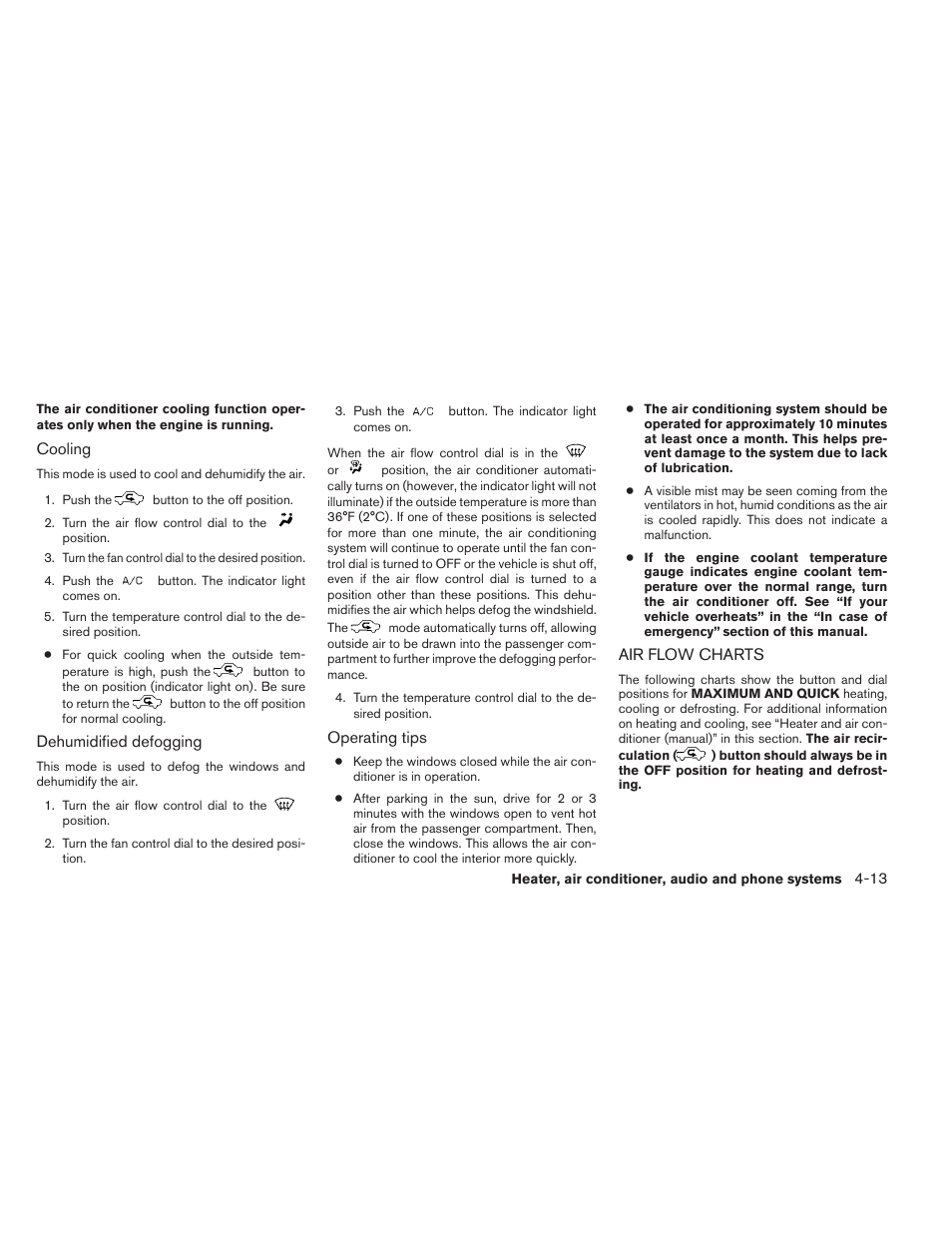 Air flow charts -13 | NISSAN 2012 Xterra - Owner's Manual User Manual | Page 158 / 341