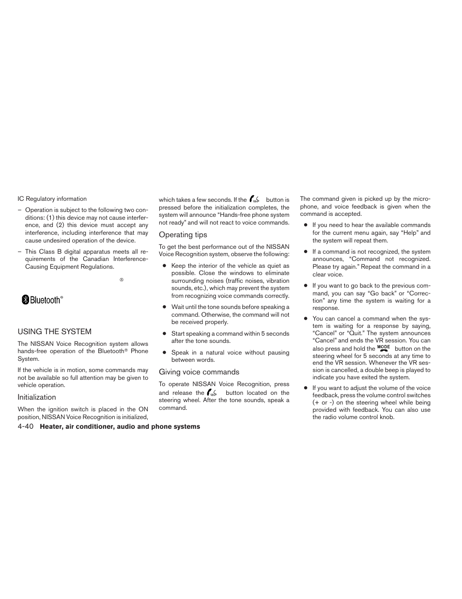 Using the system -40 | NISSAN 2012 Xterra - Owner's Manual User Manual | Page 185 / 341