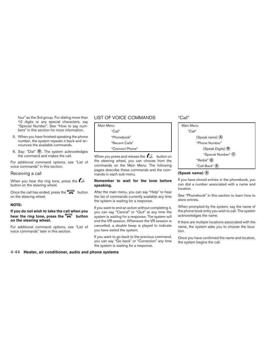 List of voice commands -44 | NISSAN 2012 Xterra - Owner's Manual User Manual | Page 189 / 341