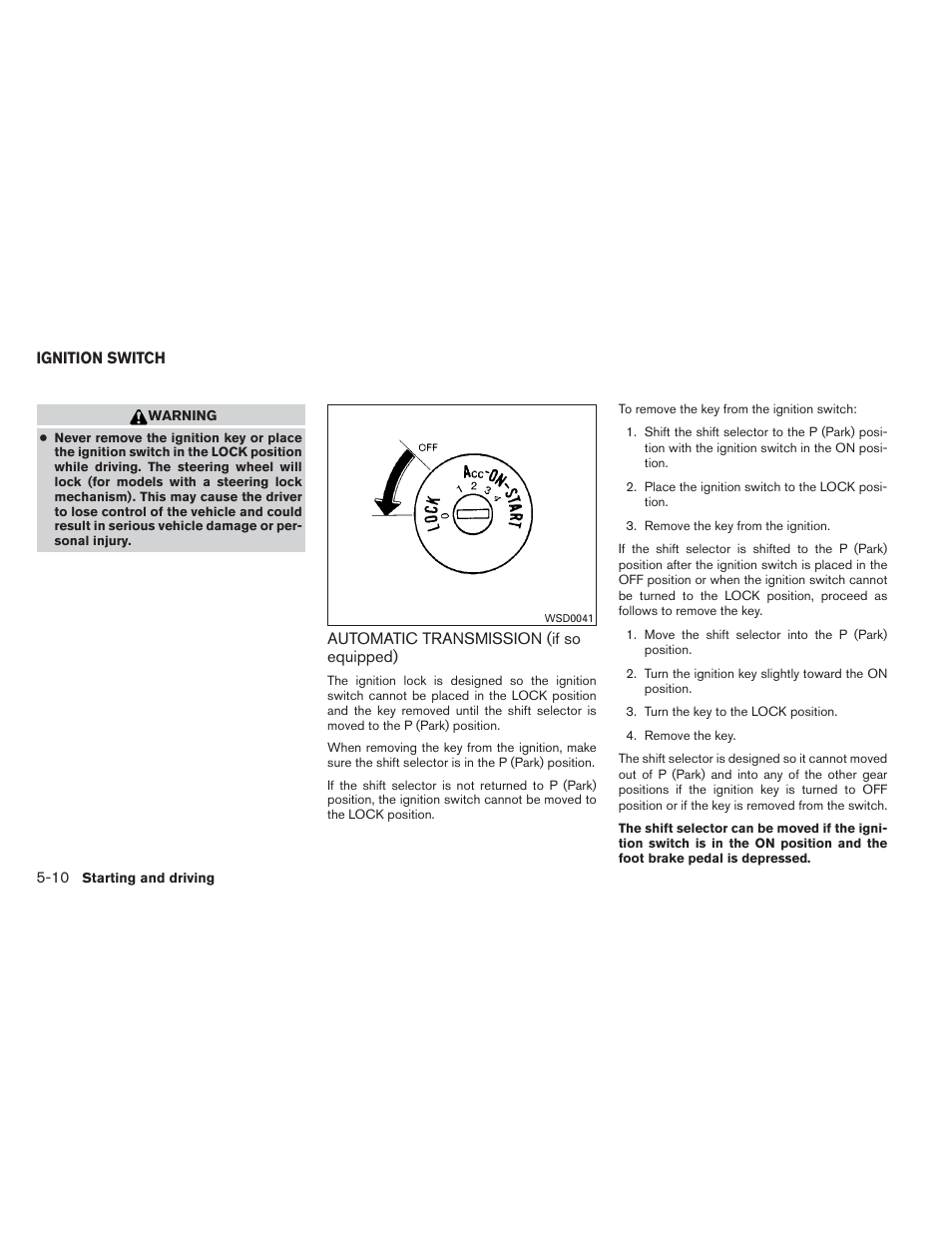 Ignition switch -10, Automatic transmission (if so equipped) -10 | NISSAN 2012 Xterra - Owner's Manual User Manual | Page 207 / 341