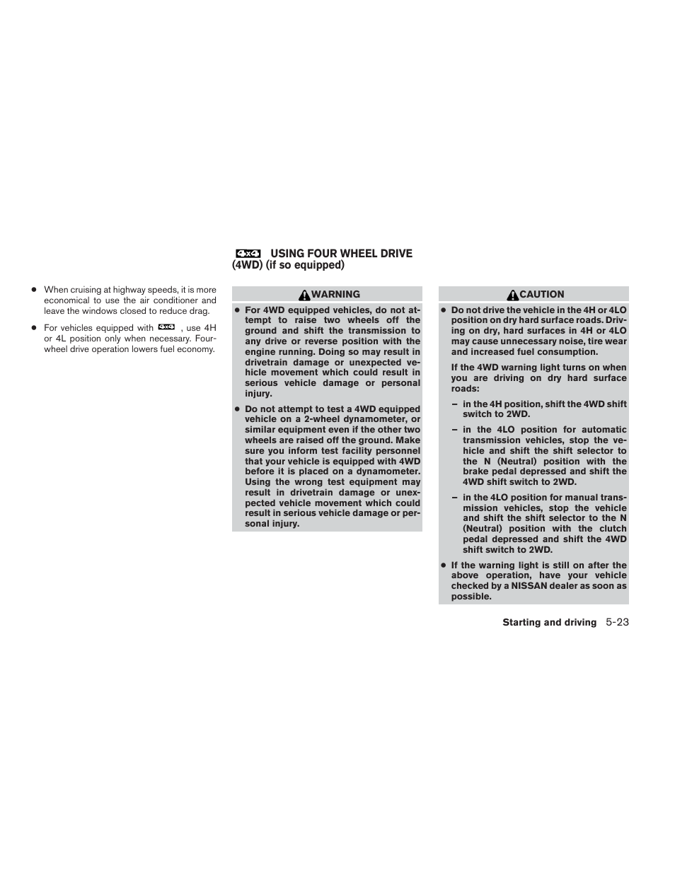 Using four wheel drive (4wd), If so equipped) -23 | NISSAN 2012 Xterra - Owner's Manual User Manual | Page 220 / 341