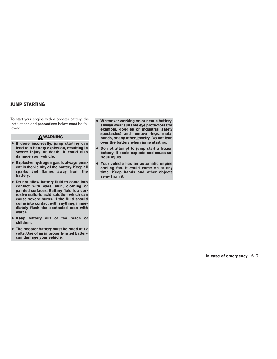 Jump starting -9 | NISSAN 2012 Xterra - Owner's Manual User Manual | Page 246 / 341