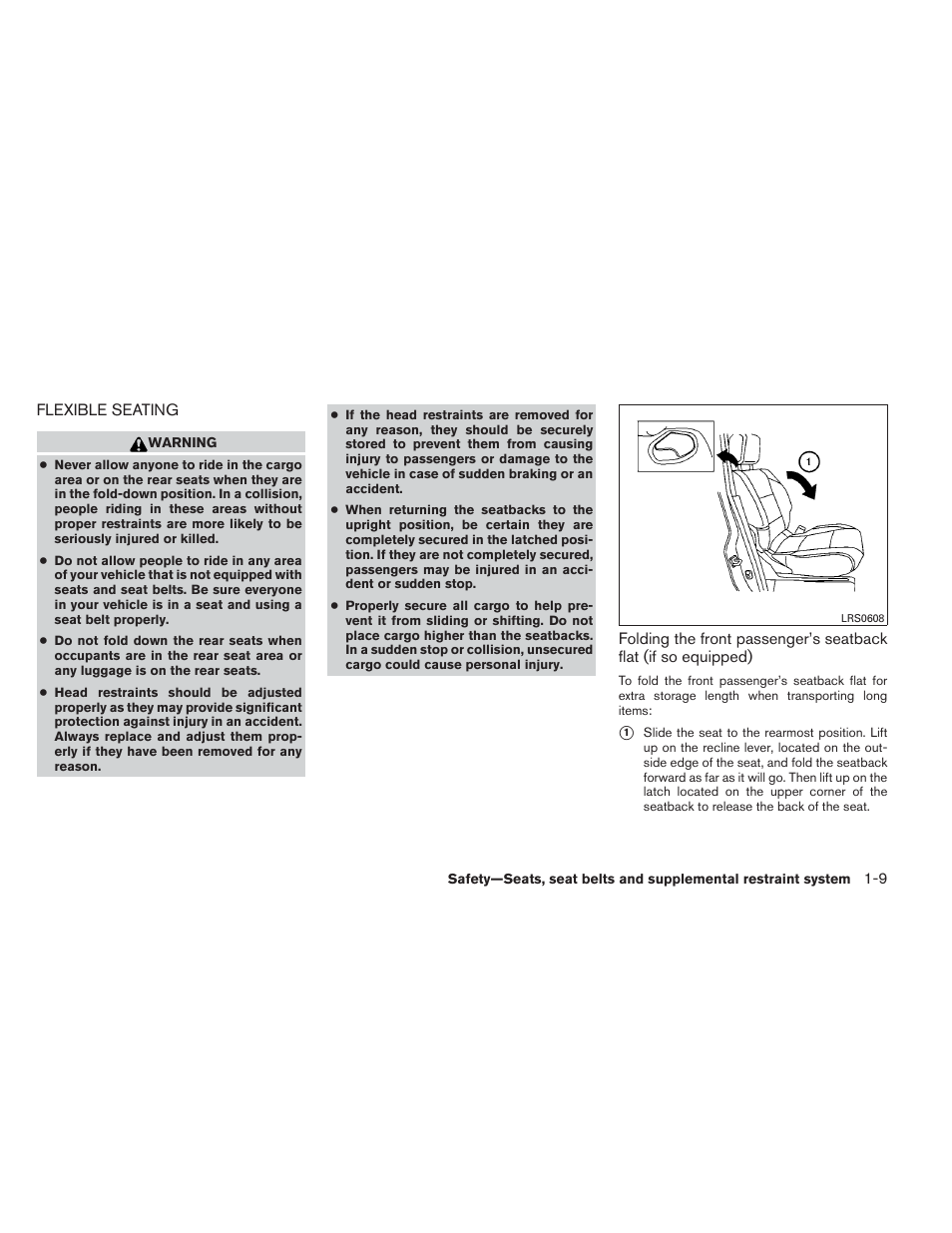 Flexible seating -9 | NISSAN 2012 Xterra - Owner's Manual User Manual | Page 26 / 341