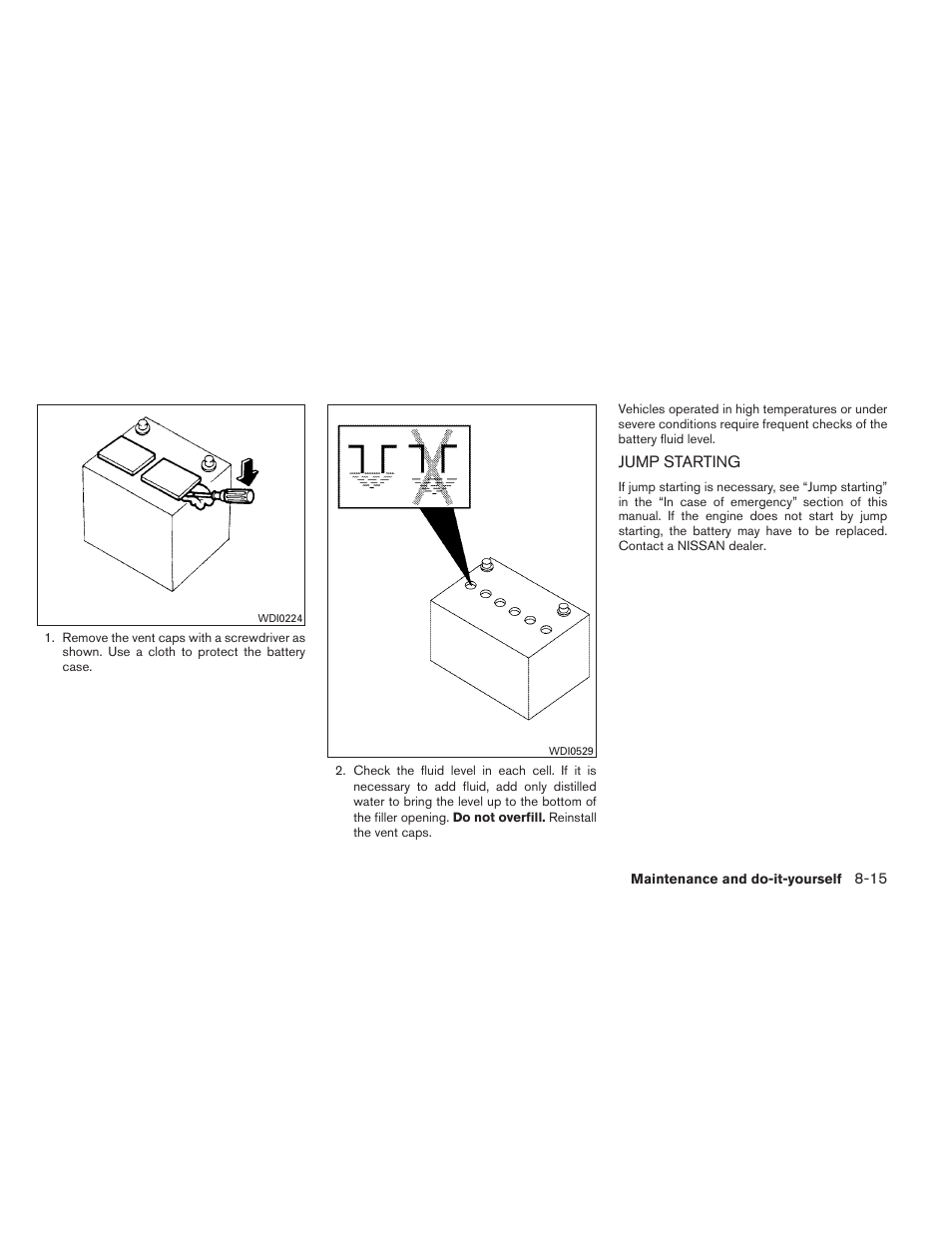 Jump starting -15 | NISSAN 2012 Xterra - Owner's Manual User Manual | Page 274 / 341