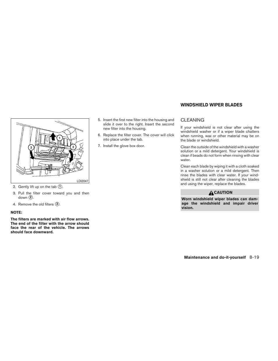 Windshield wiper blades -19, Cleaning -19 | NISSAN 2012 Xterra - Owner's Manual User Manual | Page 278 / 341