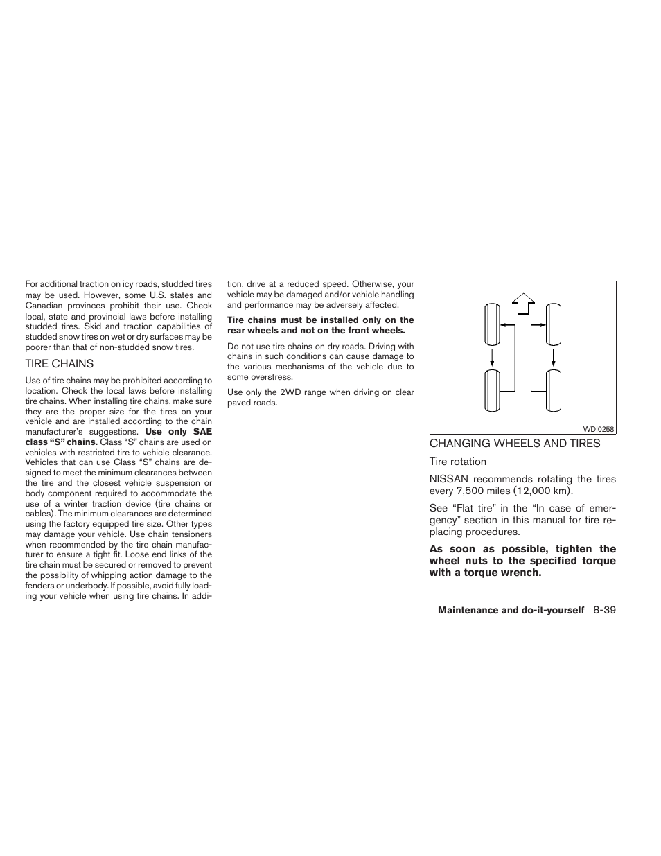 Tire chains -39 changing wheels and tires -39 | NISSAN 2012 Xterra - Owner's Manual User Manual | Page 298 / 341