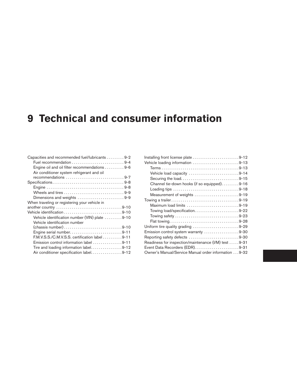 Technical and consumer information, 9 technical and consumer information | NISSAN 2012 Xterra - Owner's Manual User Manual | Page 302 / 341