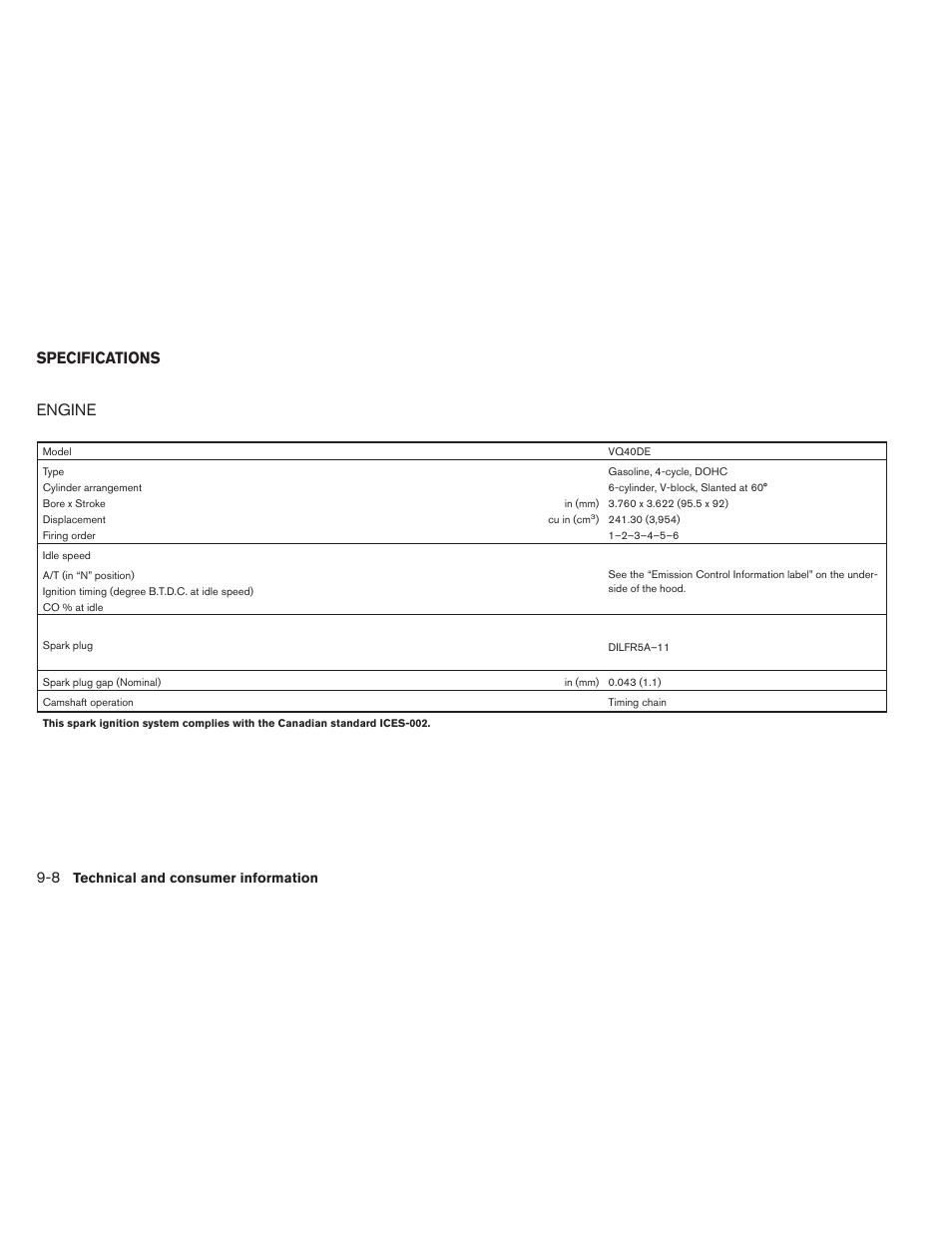 Specifications -8, Engine -8, Engine | Specifications | NISSAN 2012 Xterra - Owner's Manual User Manual | Page 309 / 341