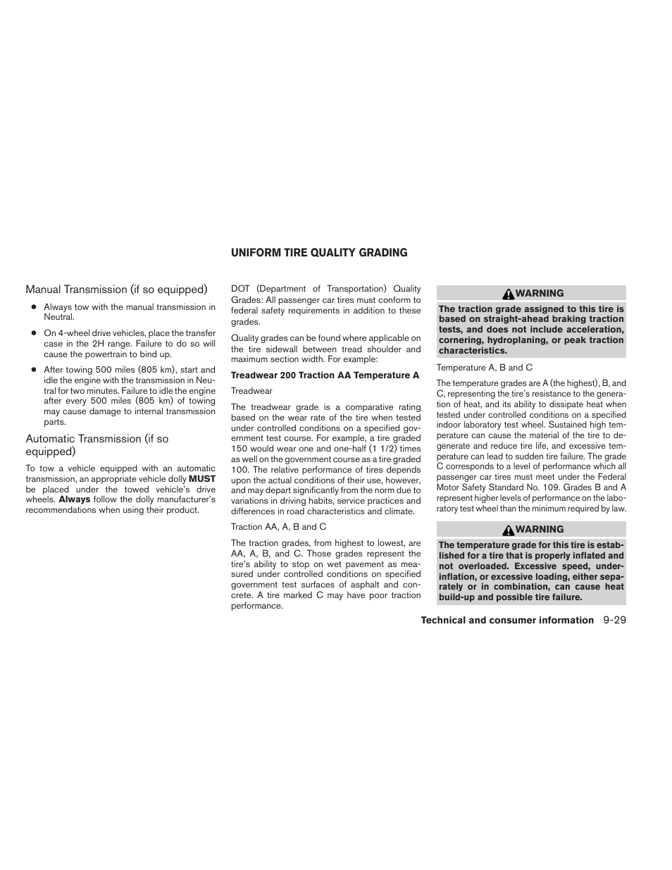 Uniform tire quality grading -29 | NISSAN 2012 Xterra - Owner's Manual User Manual | Page 330 / 341