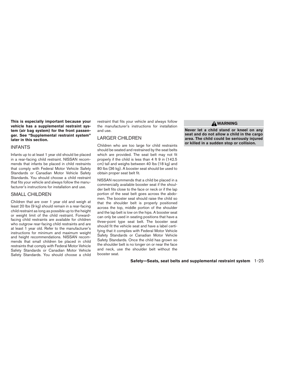 Infants -25 small children -25 larger children -25 | NISSAN 2012 Xterra - Owner's Manual User Manual | Page 42 / 341