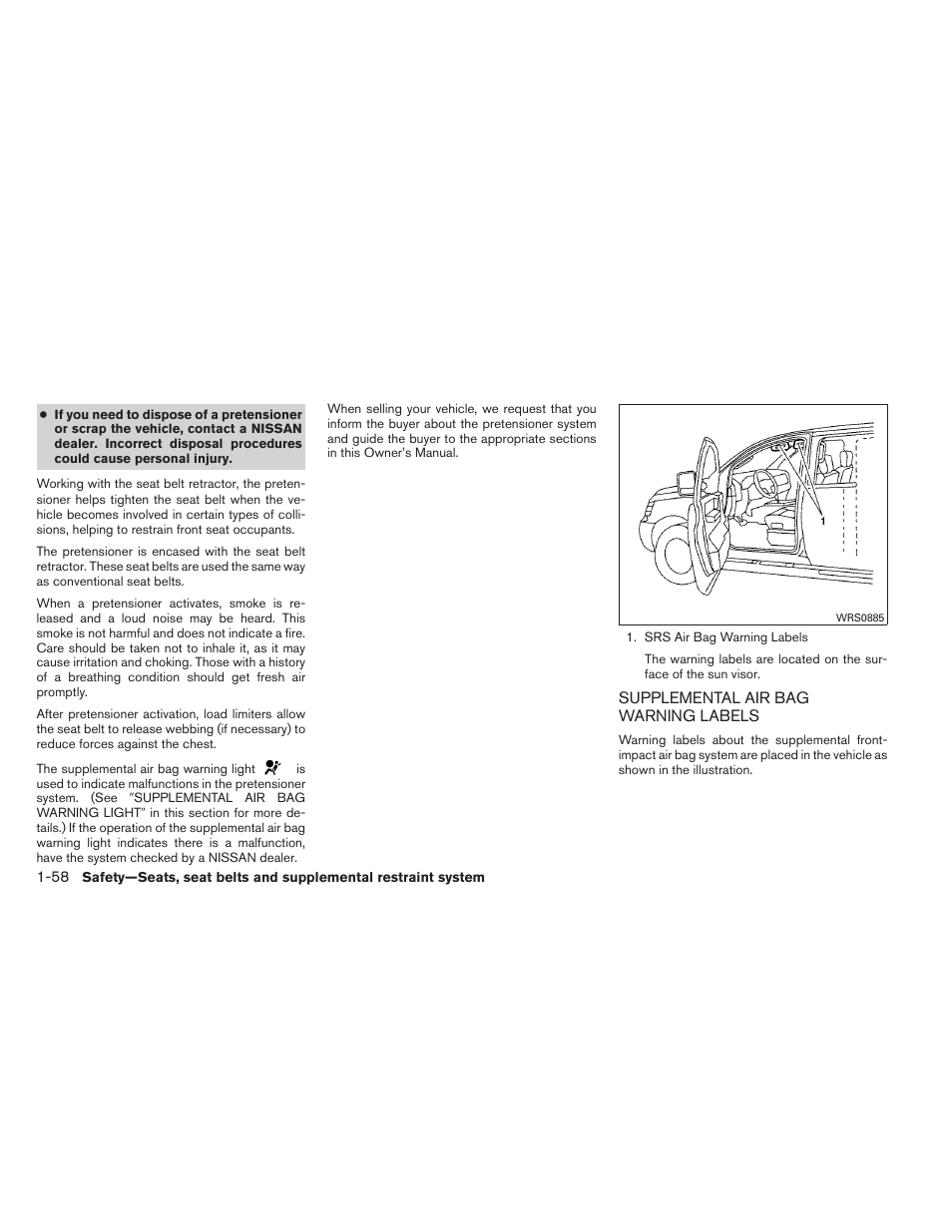 Supplemental air bag warning labels -58 | NISSAN 2012 Xterra - Owner's Manual User Manual | Page 75 / 341