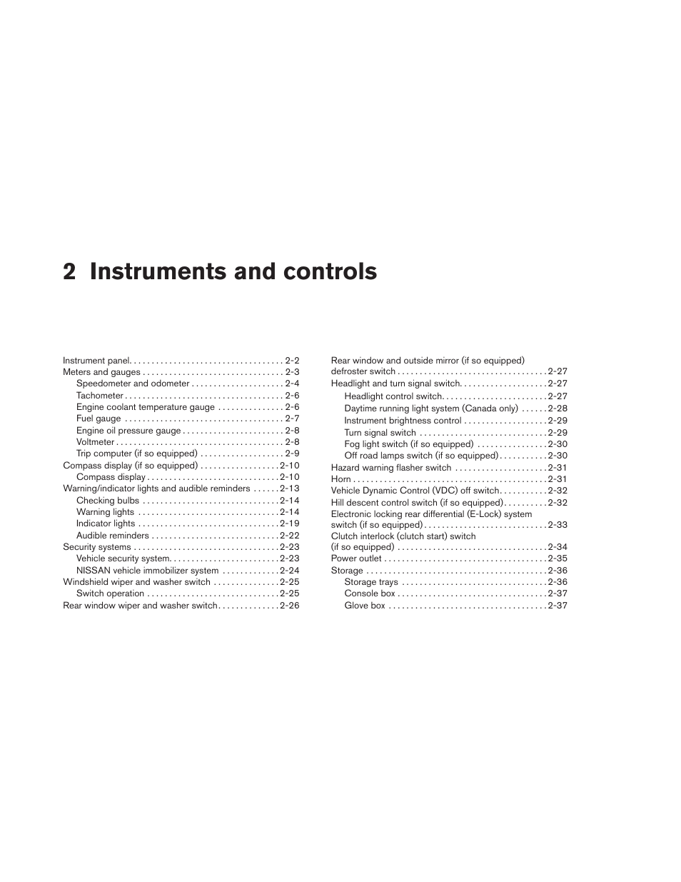 Instruments and controls, 2 instruments and controls | NISSAN 2012 Xterra - Owner's Manual User Manual | Page 79 / 341