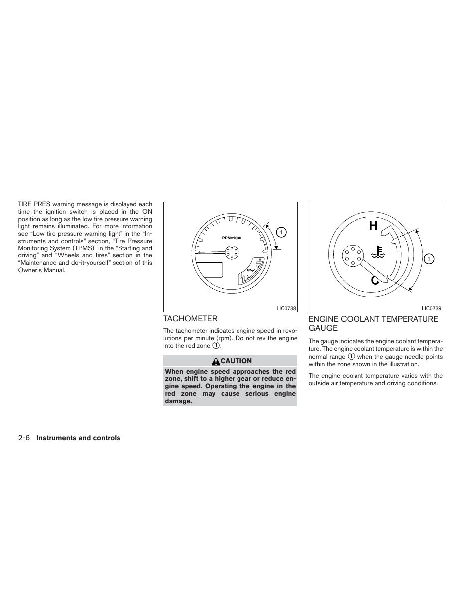 Tachometer -6 engine coolant temperature gauge -6 | NISSAN 2012 Xterra - Owner's Manual User Manual | Page 85 / 341