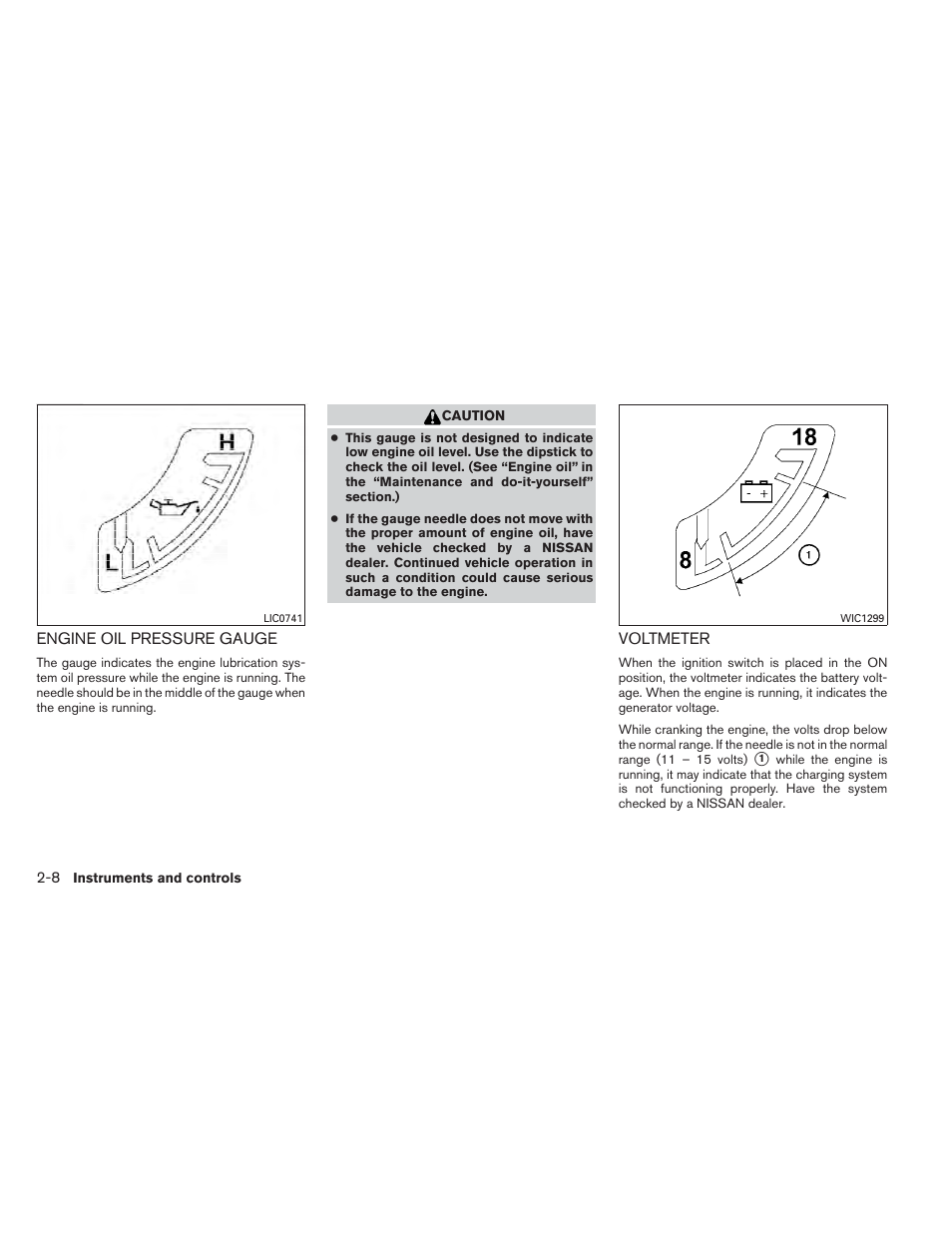 Engine oil pressure gauge -8 voltmeter -8 | NISSAN 2012 Xterra - Owner's Manual User Manual | Page 87 / 341