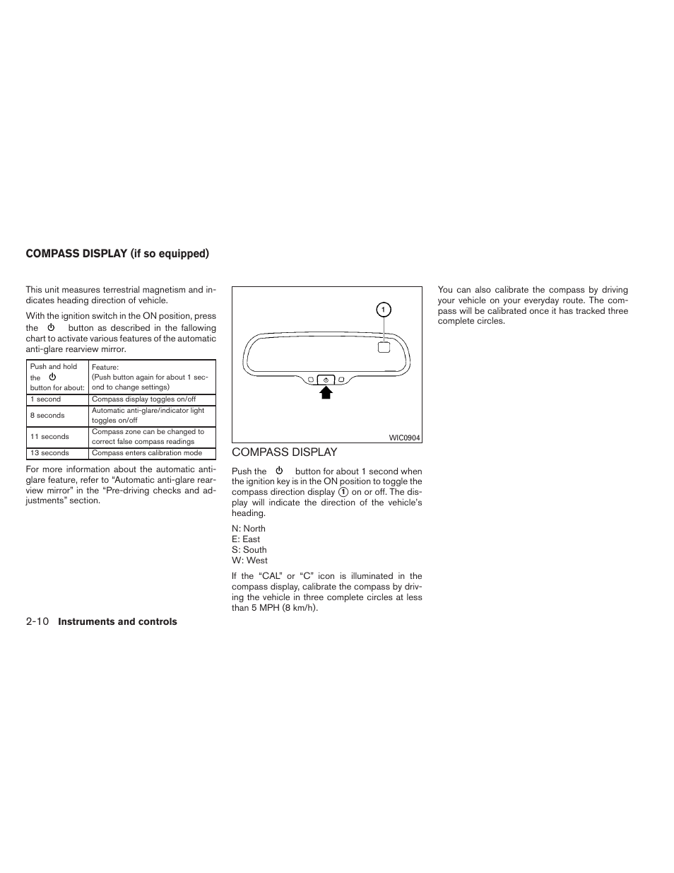 Compass display (if so equipped) -10, Compass display -10, Compass display | Compass display (if so equipped) | NISSAN 2012 Xterra - Owner's Manual User Manual | Page 89 / 341