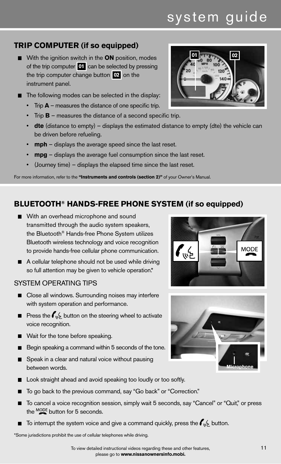 System guide, Trip computer (if so equipped), Bluetooth | Hands-free phone system (if so equipped) | NISSAN 2012 Xterra - Quick Reference Guide User Manual | Page 13 / 16