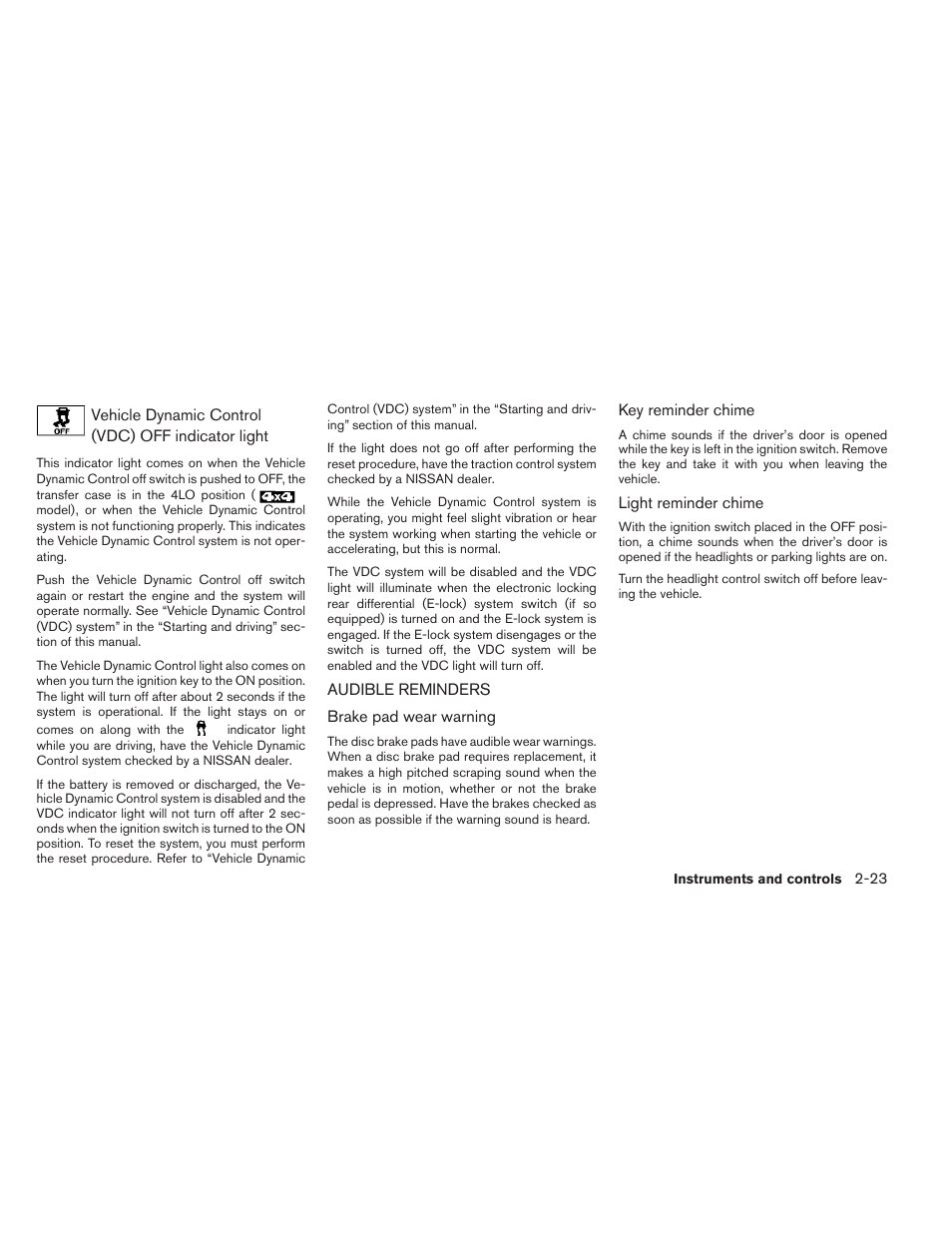 Audible reminders -23 | NISSAN 2013 Xterra - Owner's Manual User Manual | Page 100 / 394