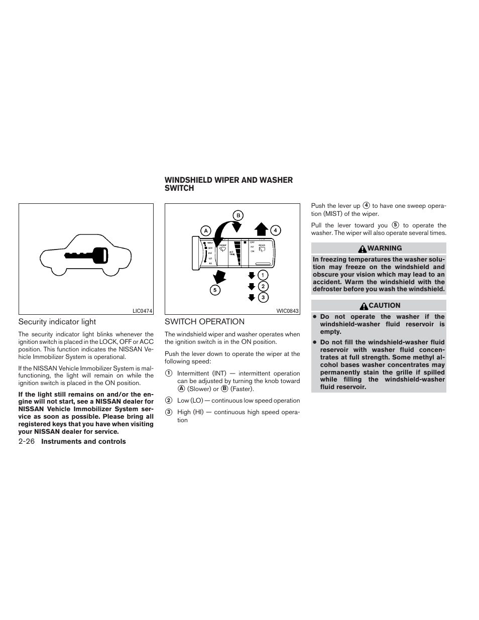 Windshield wiper and washer switch -26, Switch operation -26 | NISSAN 2013 Xterra - Owner's Manual User Manual | Page 103 / 394