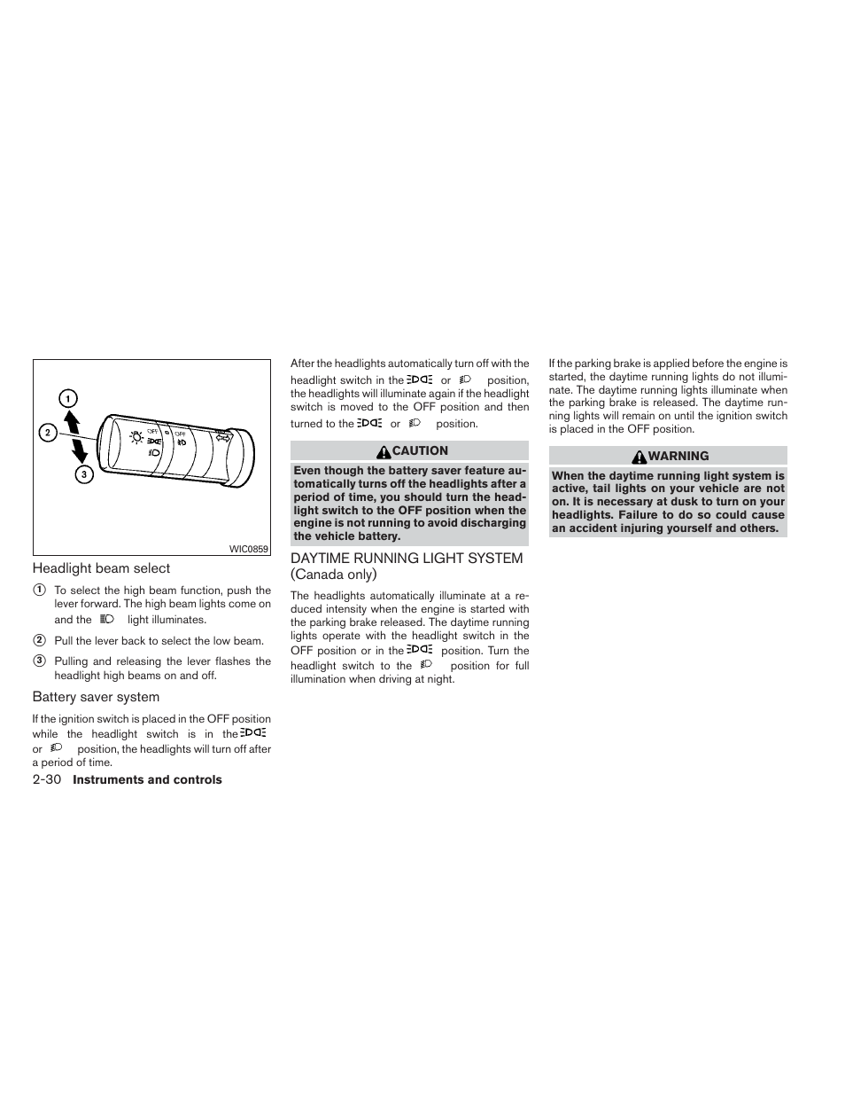 Daytime running light system (canada only) -30 | NISSAN 2013 Xterra - Owner's Manual User Manual | Page 107 / 394