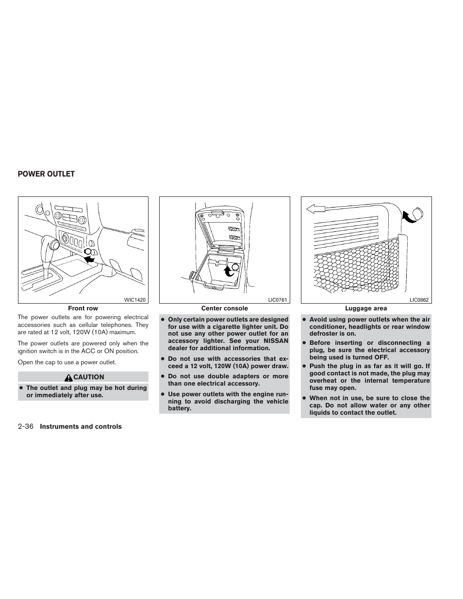 Power outlet -36 | NISSAN 2013 Xterra - Owner's Manual User Manual | Page 113 / 394