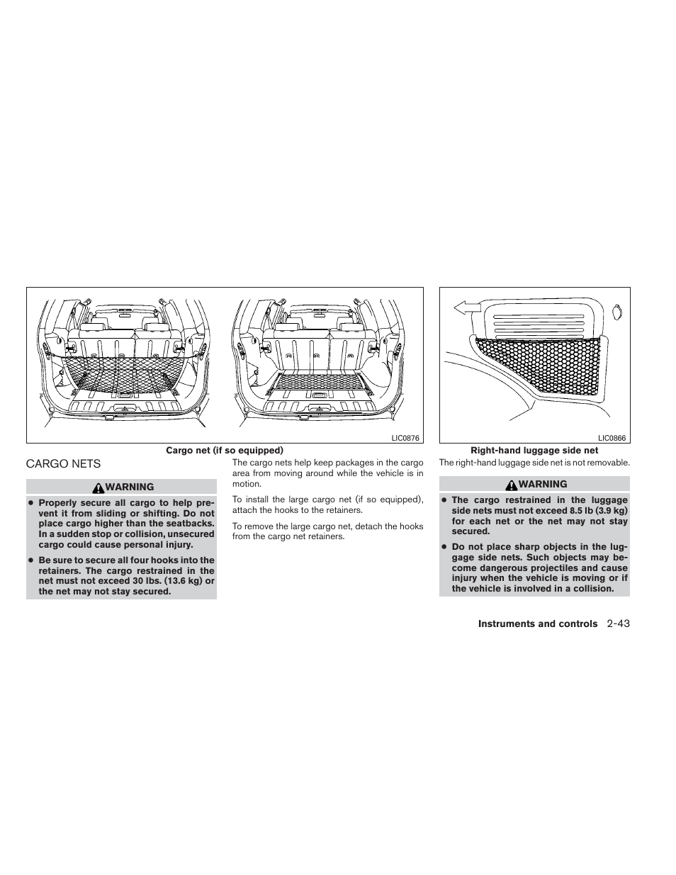 Cargo nets -43 | NISSAN 2013 Xterra - Owner's Manual User Manual | Page 120 / 394