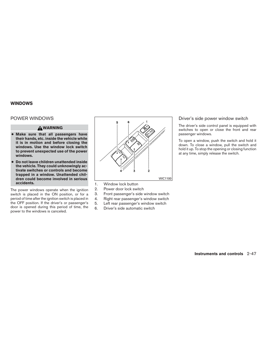 Windows -47, Power windows -47 | NISSAN 2013 Xterra - Owner's Manual User Manual | Page 124 / 394