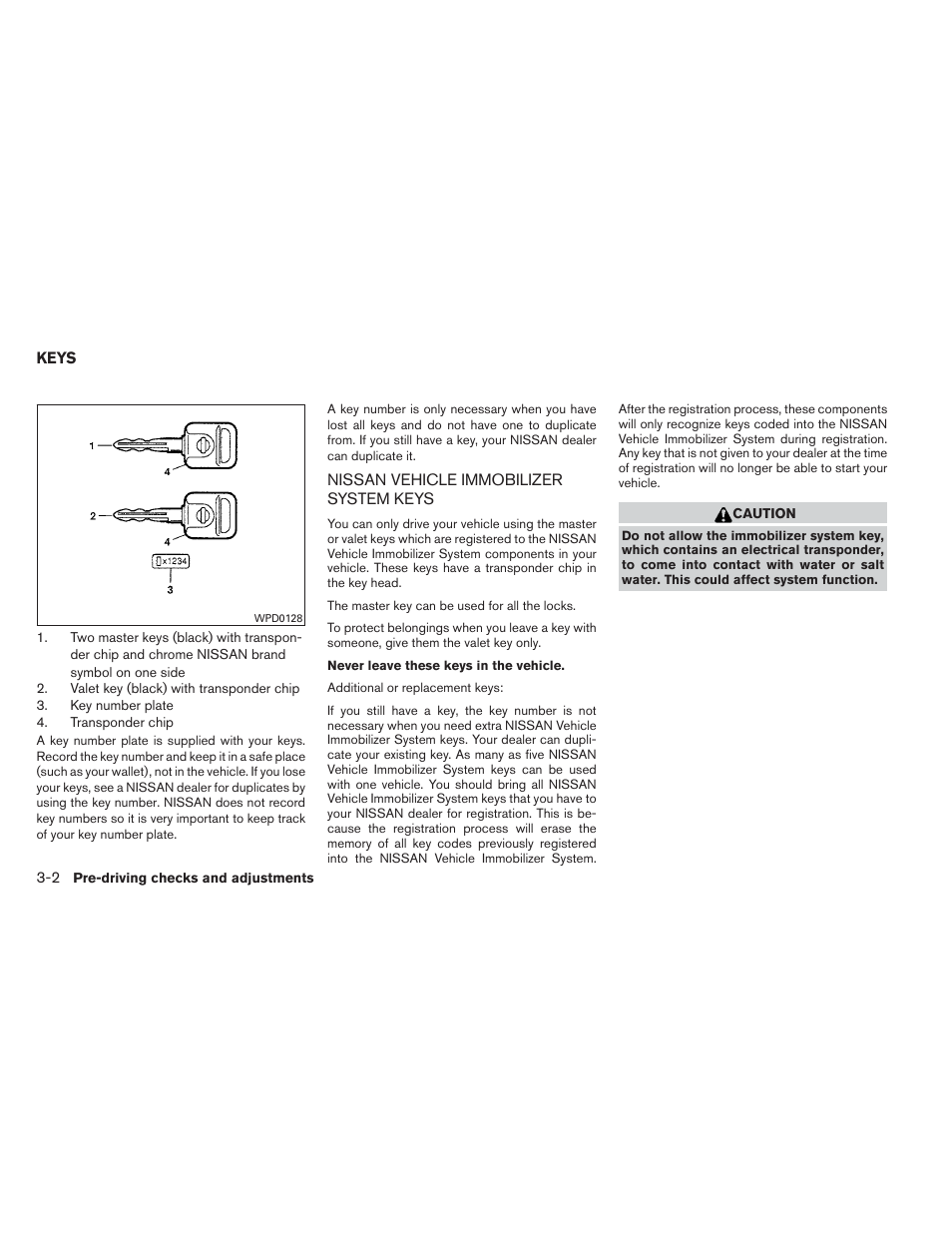 Keys -2, Nissan vehicle immobilizer system keys -2 | NISSAN 2013 Xterra - Owner's Manual User Manual | Page 129 / 394